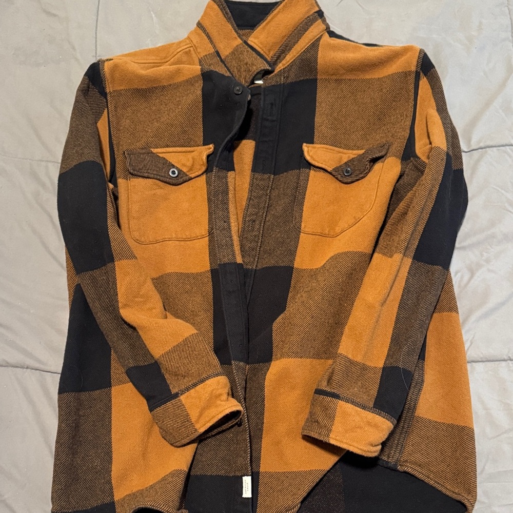 American Eagle Outfitters Men's Black and Brown Plaid Jacket